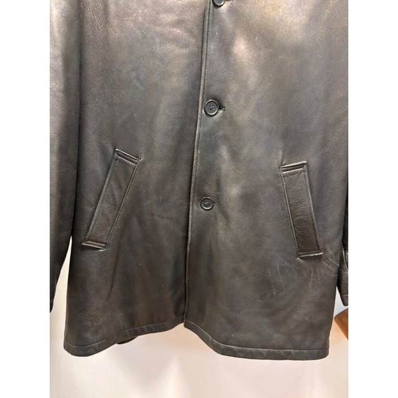 Mitchells of Westport Mens Black Leather Car Coat Button Front Jacket - Picture 2 of 15